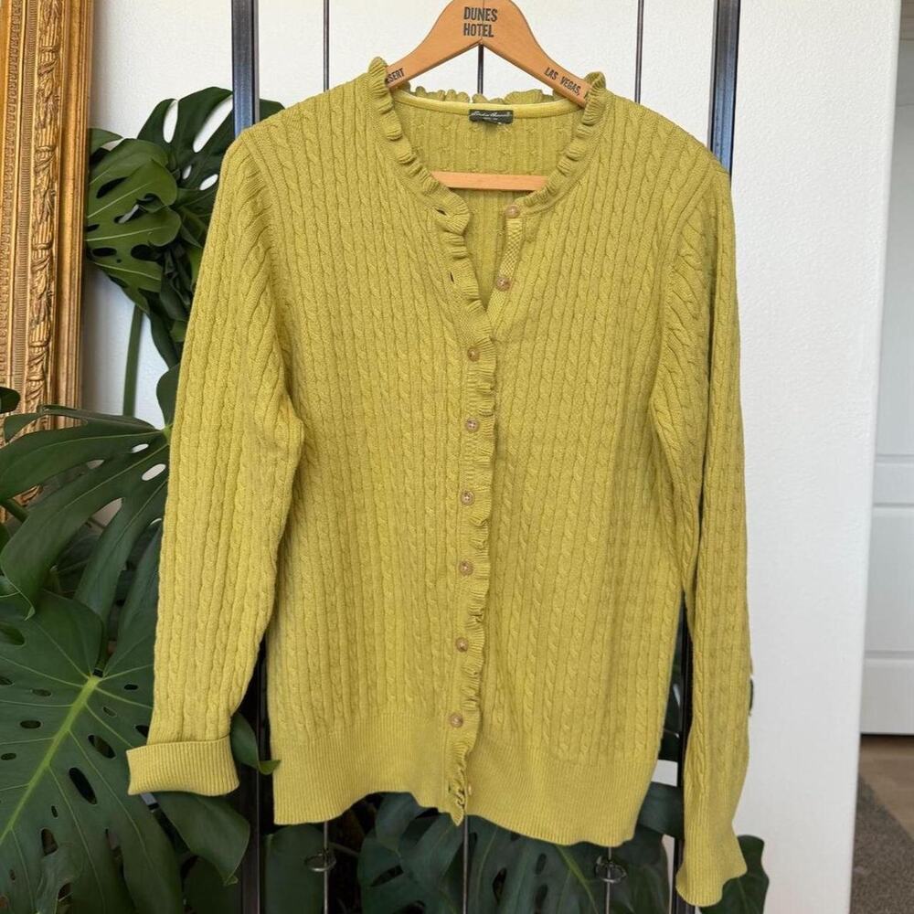 Eddie Bauer Chartreuse Cable Knit Cardigan